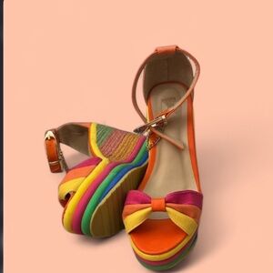 Rainbow Platform Wedge Sandals – EU 41 / US 9–9.5 – Retro Festival Y2K